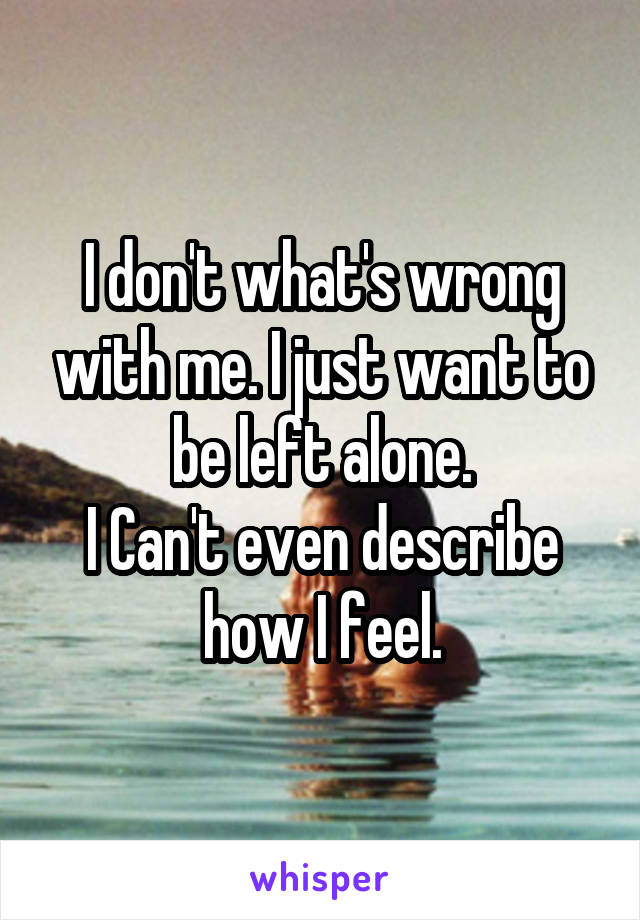 I don't what's wrong with me. I just want to be left alone.
I Can't even describe how I feel.