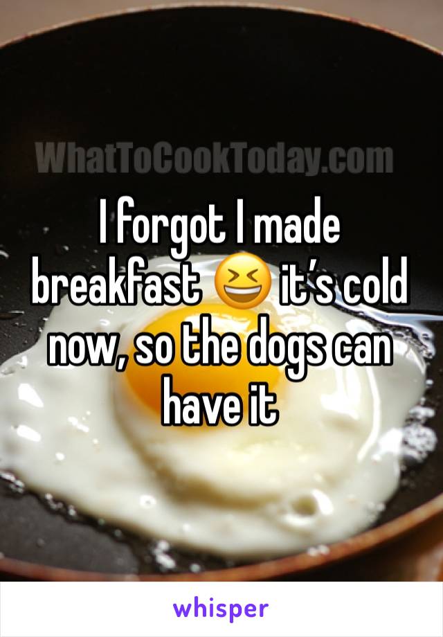 I forgot I made breakfast 😆 it’s cold now, so the dogs can have it