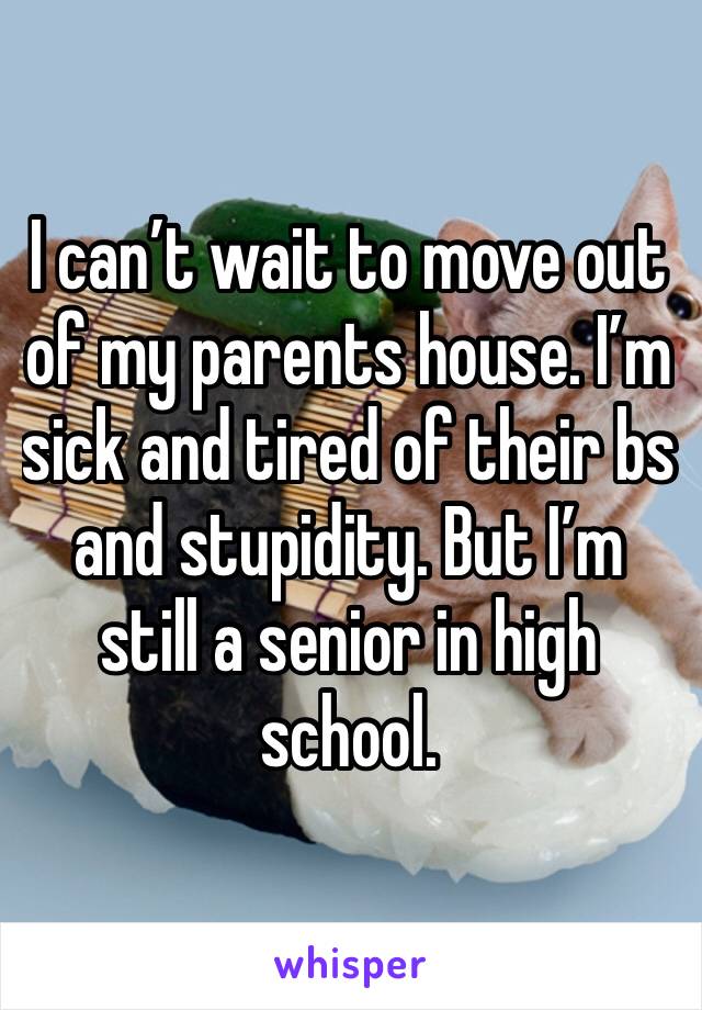 I can’t wait to move out of my parents house. I’m sick and tired of their bs and stupidity. But I’m still a senior in high school.