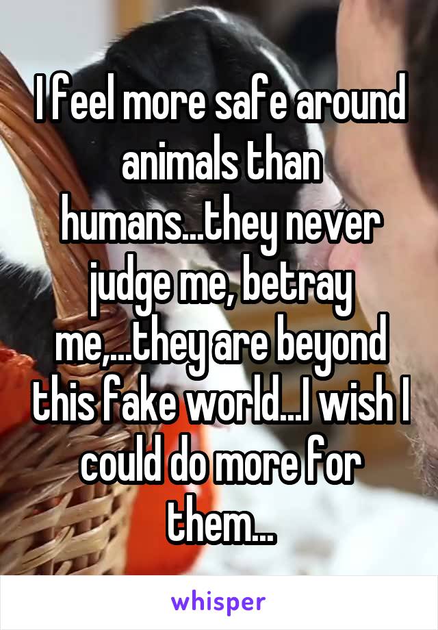 I feel more safe around animals than humans...they never judge me, betray me,...they are beyond this fake world...I wish I could do more for them...