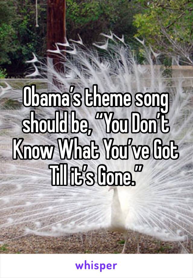 Obama’s theme song should be, “You Don’t Know What You’ve Got Till it’s Gone.”
