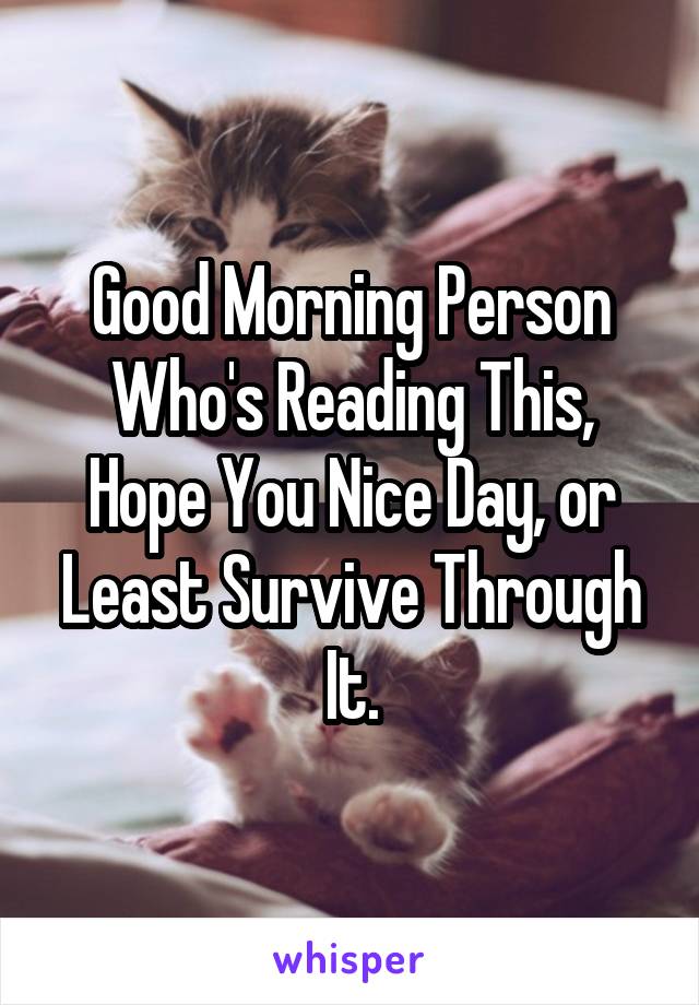 Good Morning Person Who's Reading This, Hope You Nice Day, or Least Survive Through It.
