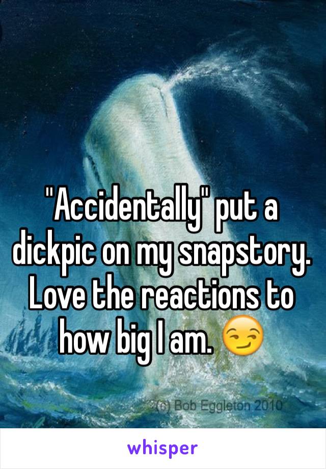 "Accidentally" put a dickpic on my snapstory. 
Love the reactions to how big I am. 😏