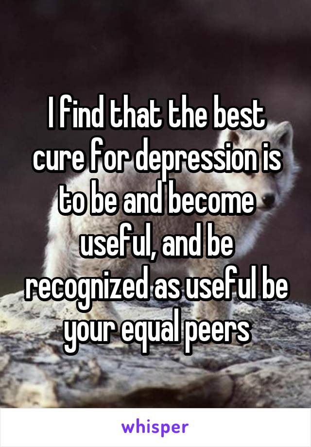 I find that the best cure for depression is to be and become useful, and be recognized as useful be your equal peers