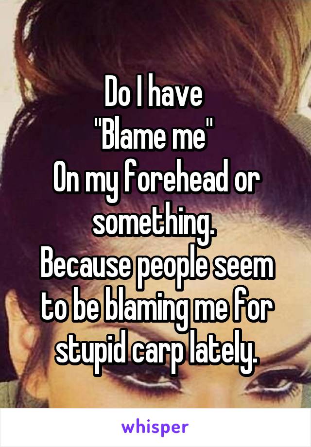 Do I have 
"Blame me" 
On my forehead or something. 
Because people seem to be blaming me for stupid carp lately.