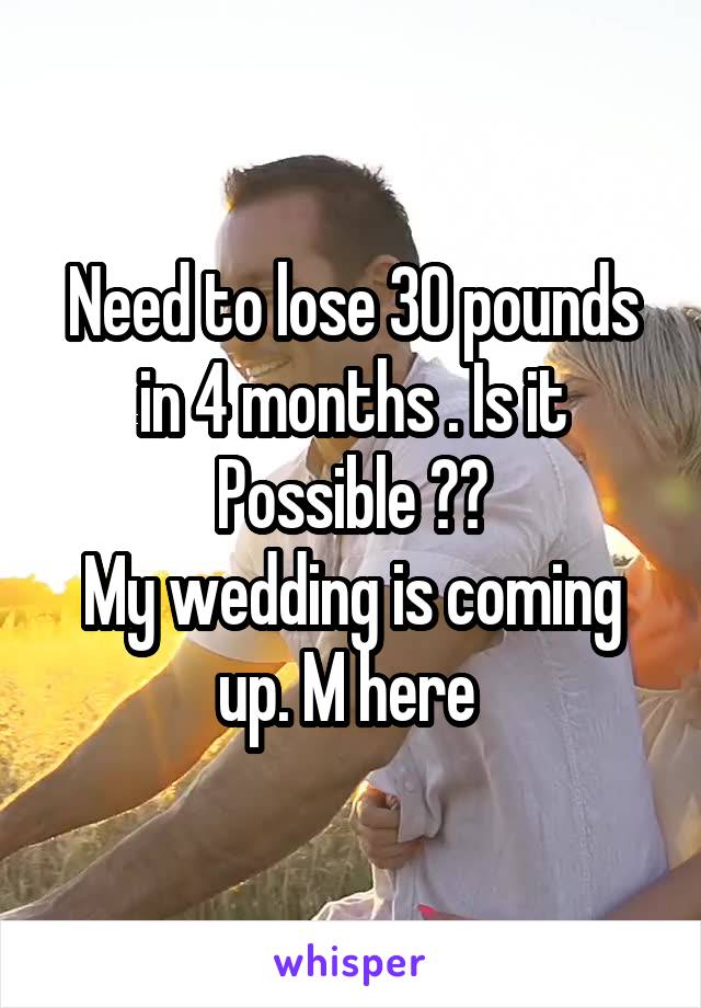 Need to lose 30 pounds in 4 months . Is it Possible ??
My wedding is coming up. M here 