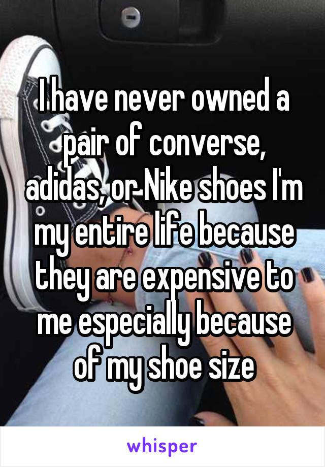 I have never owned a pair of converse, adidas, or Nike shoes I'm my entire life because they are expensive to me especially because of my shoe size