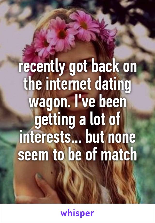 recently got back on the internet dating wagon. I've been getting a lot of interests... but none seem to be of match