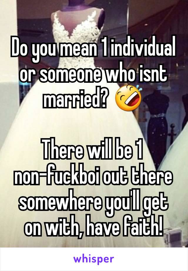 Do you mean 1 individual or someone who isnt married? 🤣

There will be 1 
non-fuckboi out there somewhere you'll get on with, have faith!