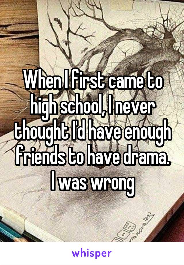 When I first came to high school, I never thought I'd have enough friends to have drama.
I was wrong