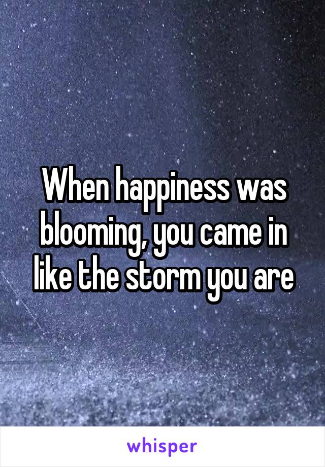 When happiness was blooming, you came in like the storm you are