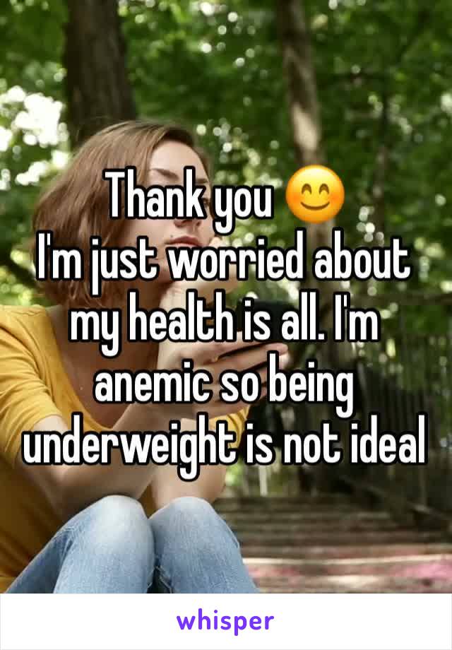 Thank you 😊 
I'm just worried about my health is all. I'm anemic so being underweight is not ideal