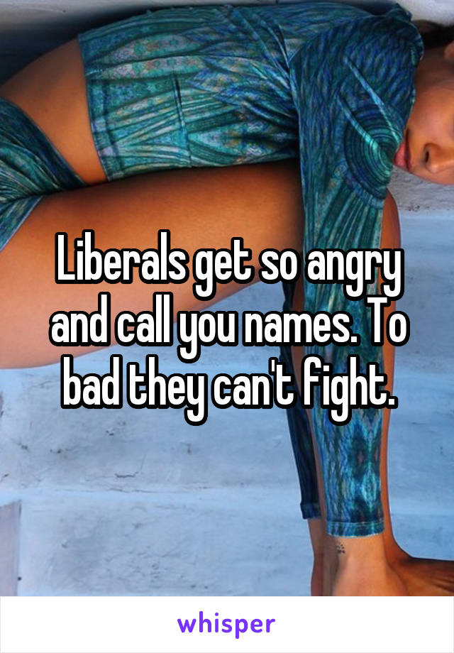 Liberals get so angry and call you names. To bad they can't fight.