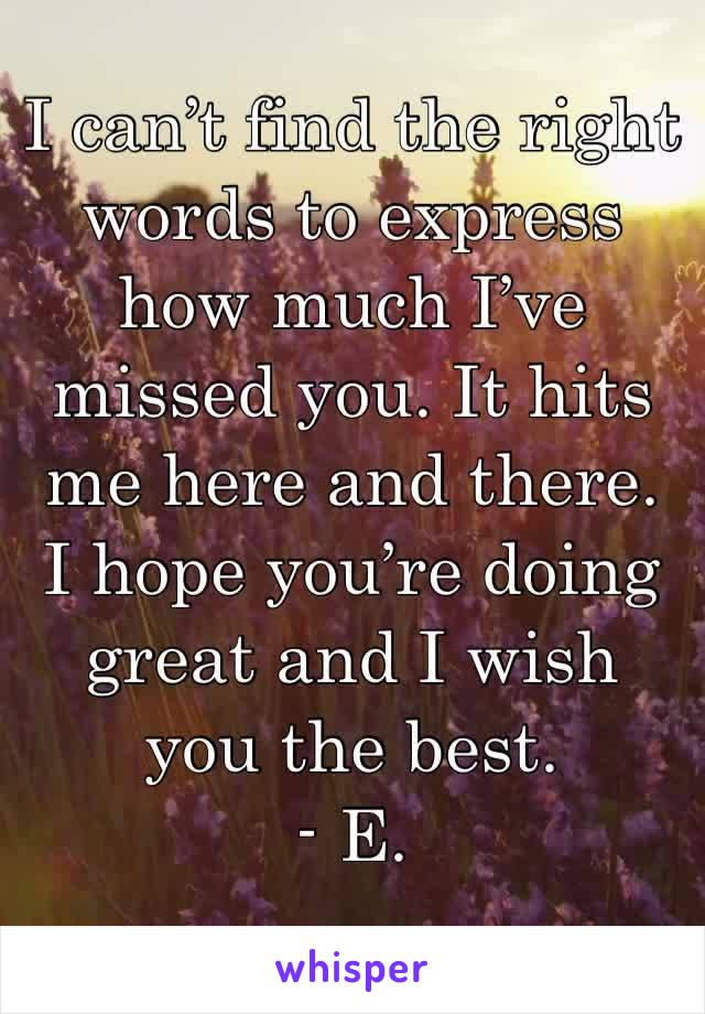 I can’t find the right words to express how much I’ve missed you. It hits me here and there. I hope you’re doing great and I wish you the best. 
- E. 
