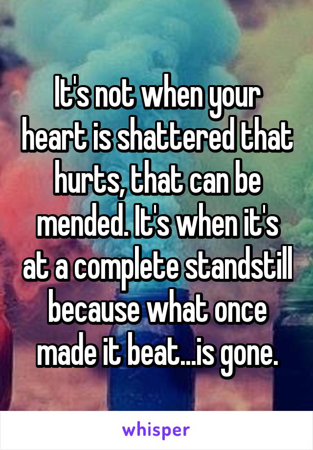 It's not when your heart is shattered that hurts, that can be mended. It's when it's at a complete standstill because what once made it beat...is gone.