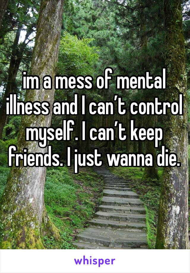 im a mess of mental illness and I can’t control myself. I can’t keep friends. I just wanna die.