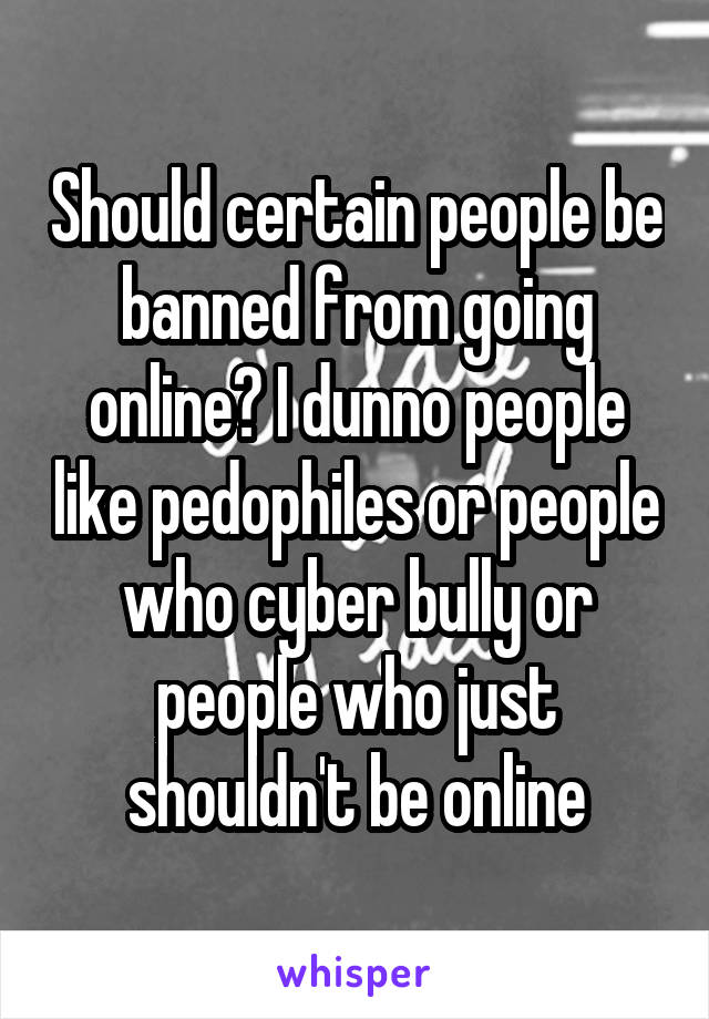 Should certain people be banned from going online? I dunno people like pedophiles or people who cyber bully or people who just shouldn't be online