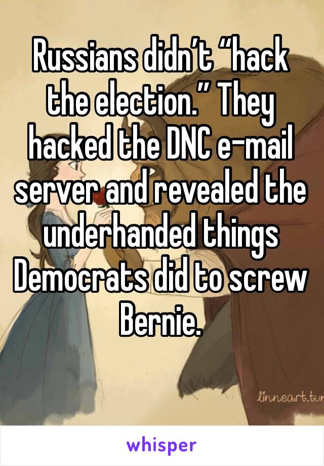 Russians didn’t “hack the election.” They hacked the DNC e-mail server and revealed the underhanded things Democrats did to screw Bernie.