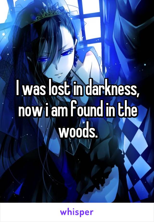 I was lost in darkness, now i am found in the woods.