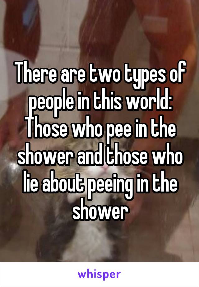 There are two types of people in this world:
Those who pee in the shower and those who lie about peeing in the shower