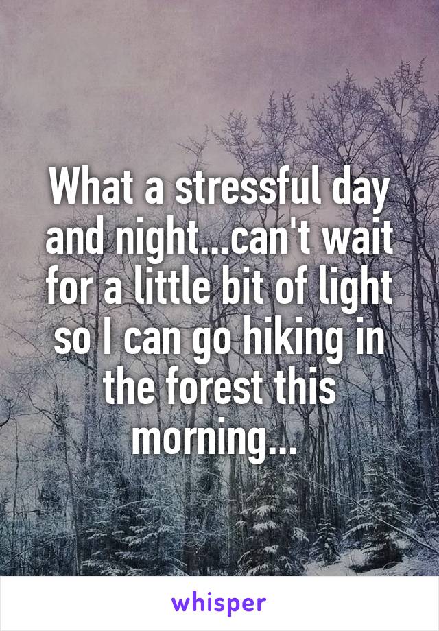 What a stressful day and night...can't wait for a little bit of light so I can go hiking in the forest this morning... 