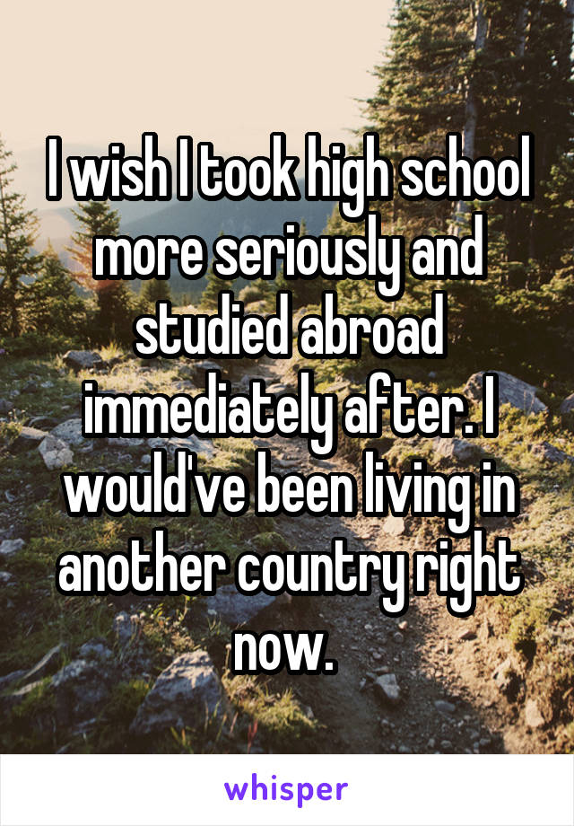 I wish I took high school more seriously and studied abroad immediately after. I would've been living in another country right now. 