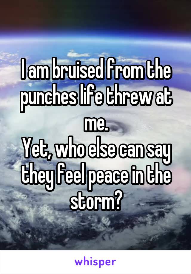 I am bruised from the punches life threw at me.
Yet, who else can say they feel peace in the storm?