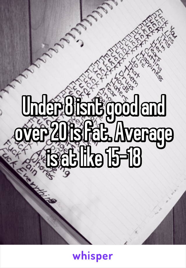 Under 8 isnt good and over 20 is fat. Average is at like 15-18