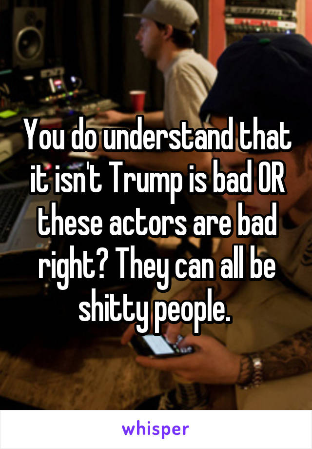 You do understand that it isn't Trump is bad OR these actors are bad right? They can all be shitty people. 