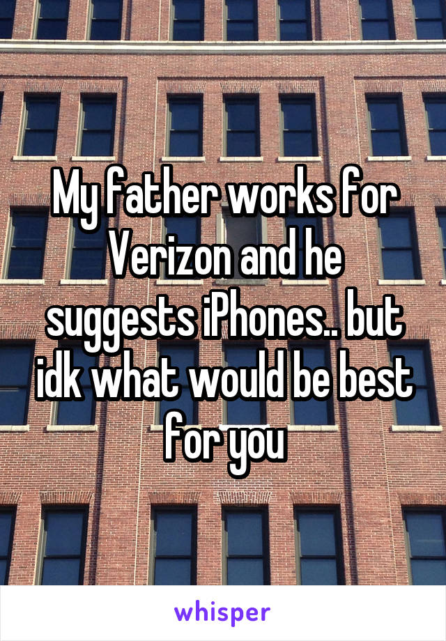 My father works for Verizon and he suggests iPhones.. but idk what would be best for you
