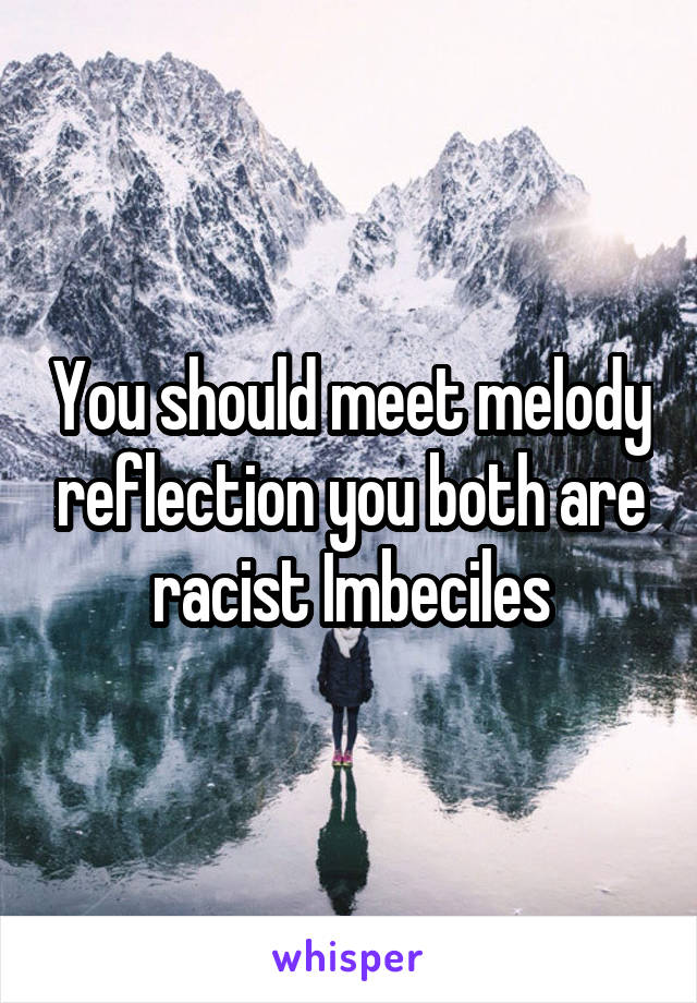 You should meet melody reflection you both are racist Imbeciles