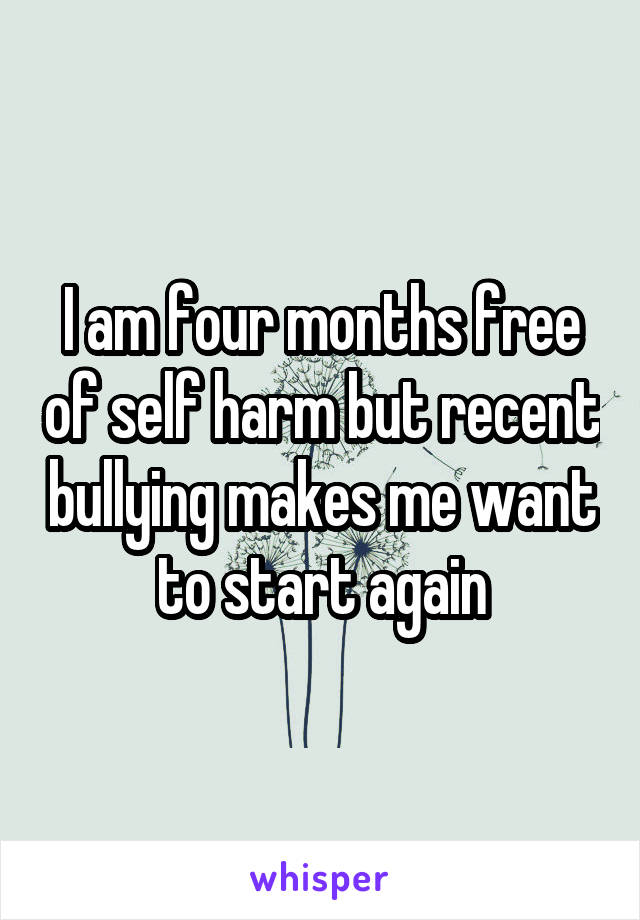 I am four months free of self harm but recent bullying makes me want to start again