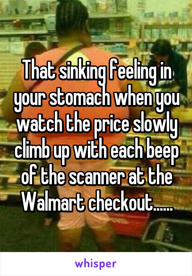 That sinking feeling in your stomach when you watch the price slowly climb up with each beep of the scanner at the Walmart checkout......