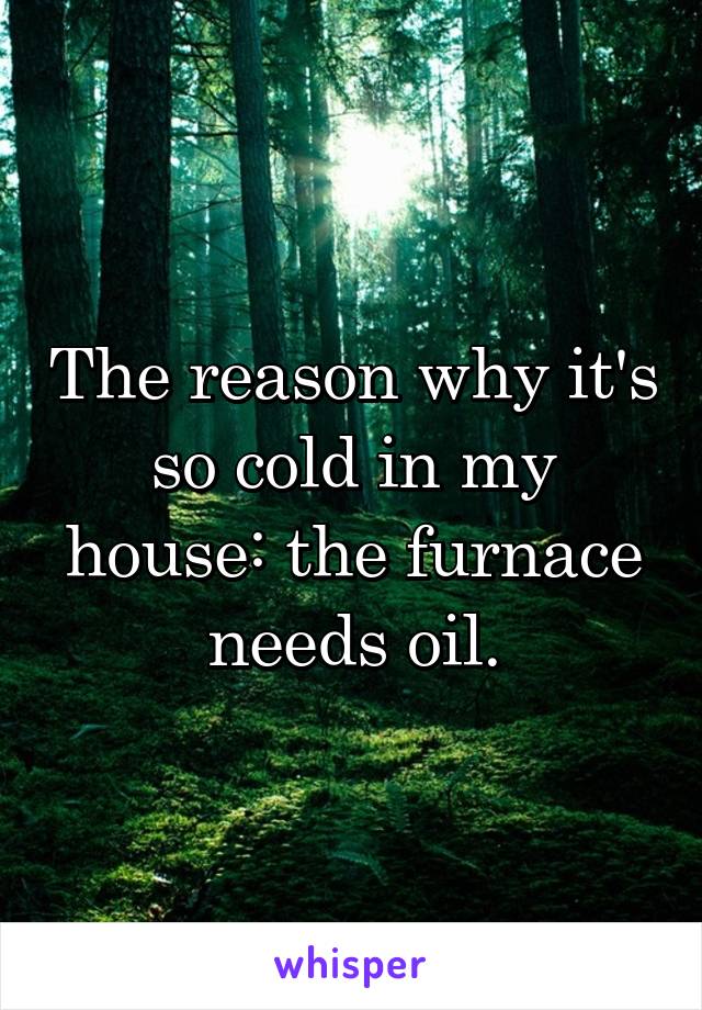 The reason why it's so cold in my house: the furnace needs oil.