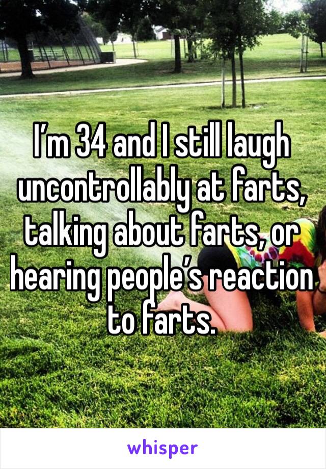 I’m 34 and I still laugh uncontrollably at farts, talking about farts, or hearing people’s reaction to farts.  