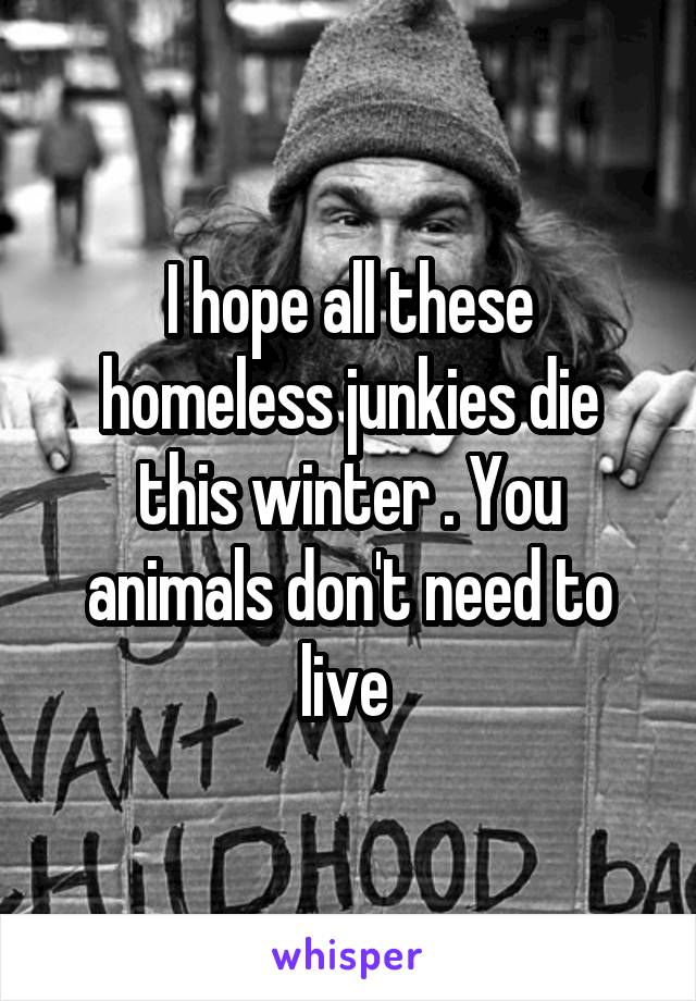 I hope all these homeless junkies die this winter . You animals don't need to live 