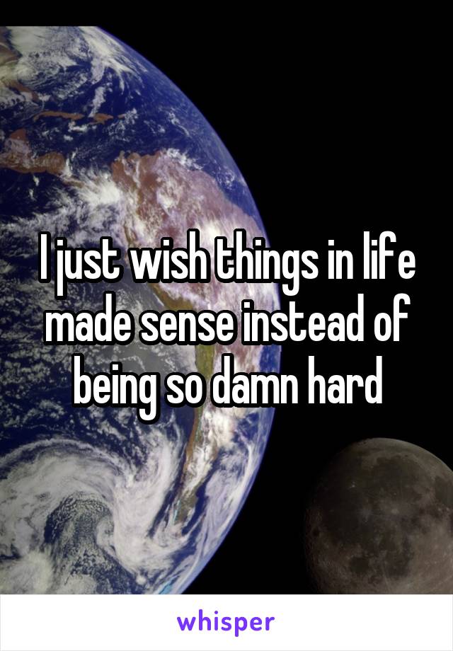 I just wish things in life made sense instead of being so damn hard