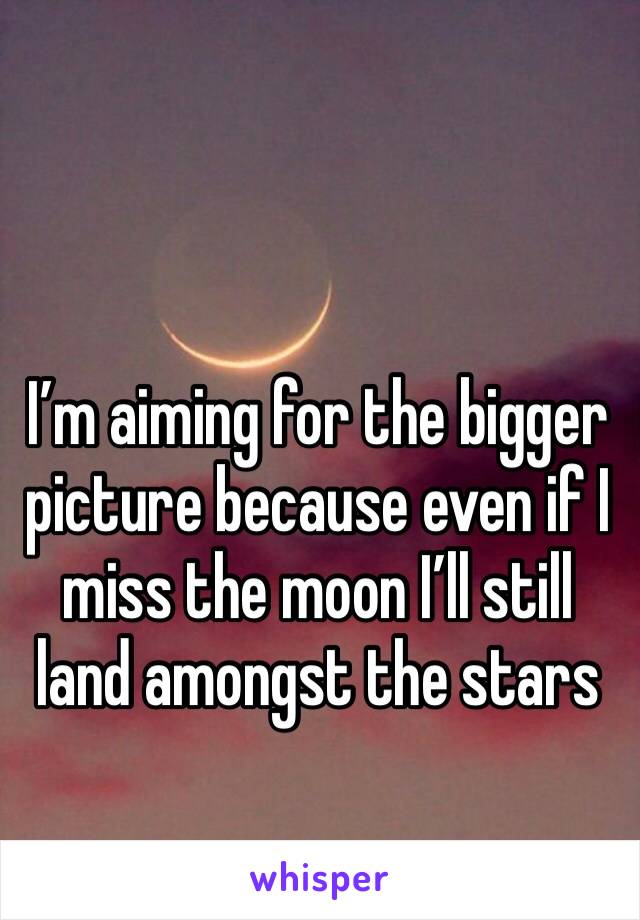 I’m aiming for the bigger picture because even if I miss the moon I’ll still land amongst the stars 