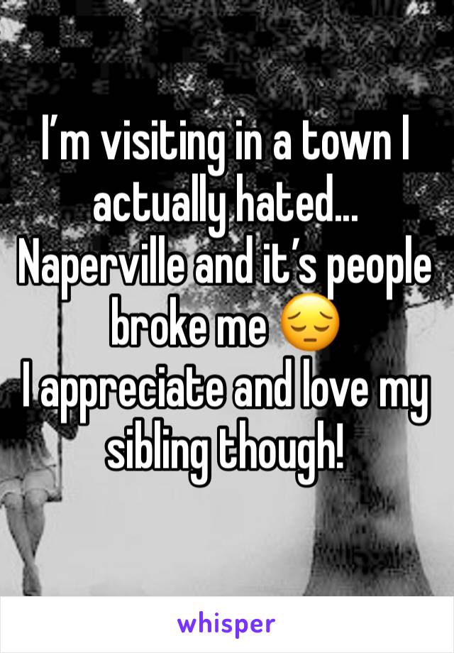 I’m visiting in a town I actually hated... Naperville and it’s people broke me 😔
I appreciate and love my sibling though! 