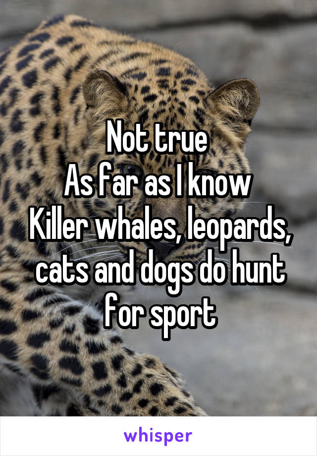 Not true 
As far as I know 
Killer whales, leopards, cats and dogs do hunt for sport
