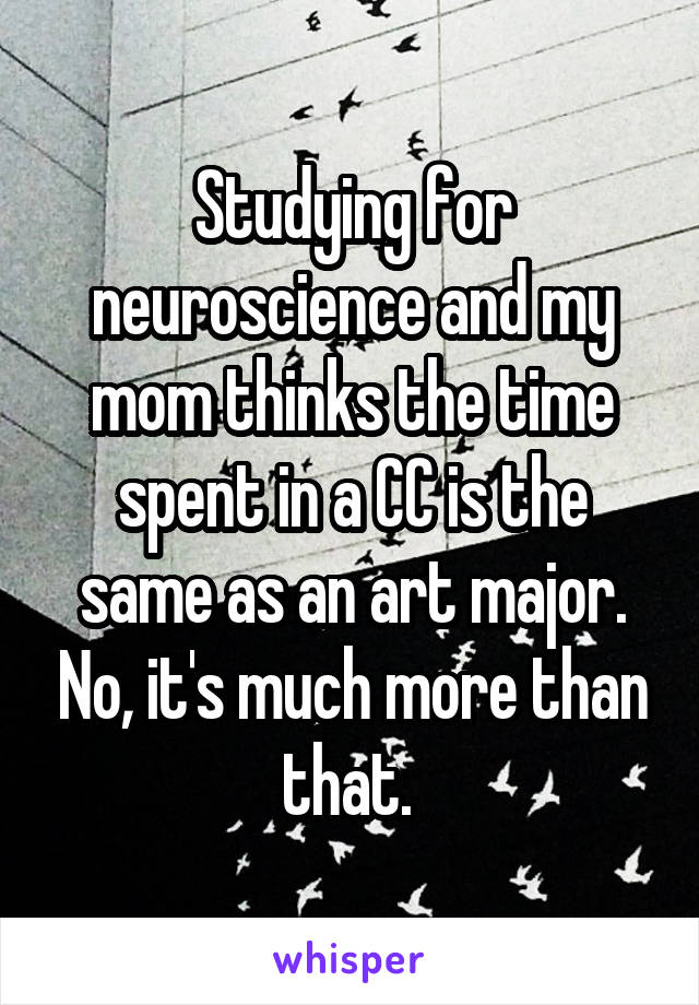 Studying for neuroscience and my mom thinks the time spent in a CC is the same as an art major. No, it's much more than that. 