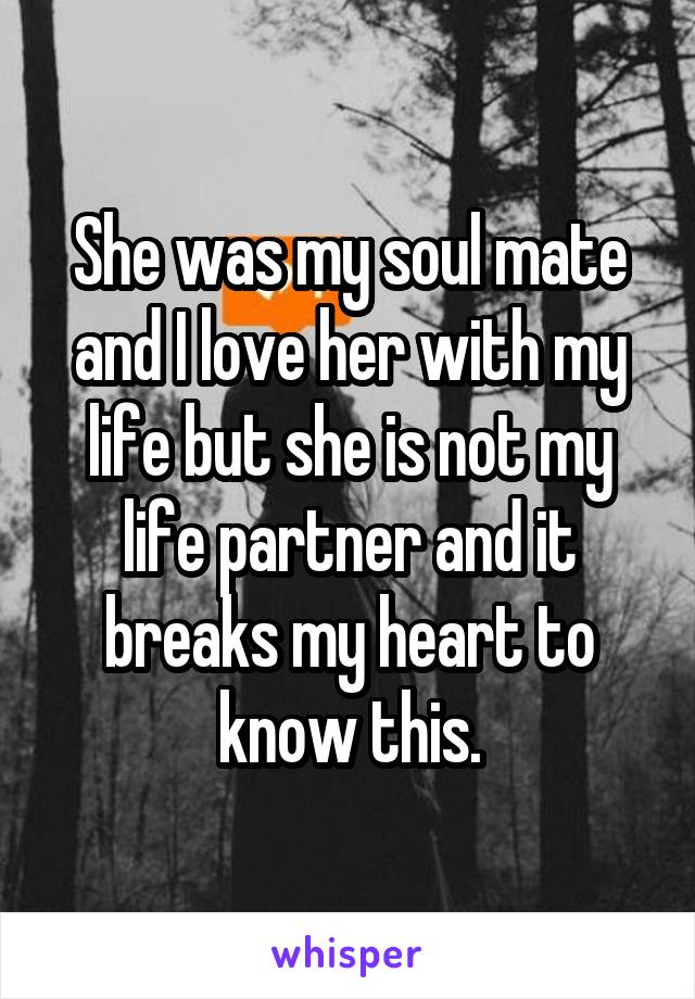 She was my soul mate and I love her with my life but she is not my life partner and it breaks my heart to know this.
