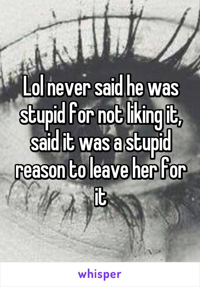 Lol never said he was stupid for not liking it, said it was a stupid reason to leave her for it