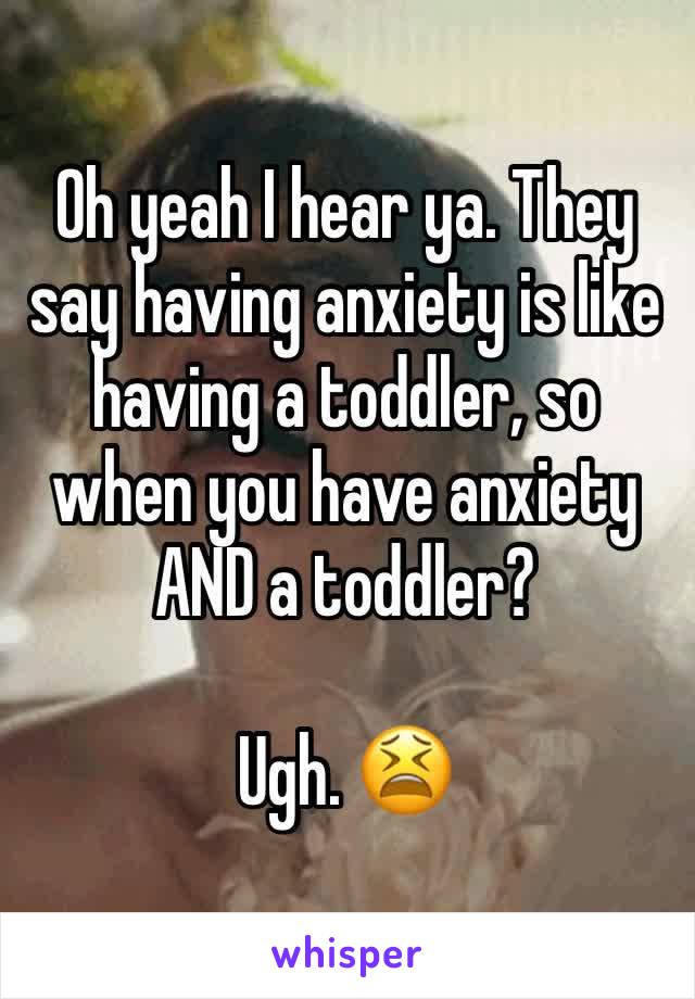Oh yeah I hear ya. They say having anxiety is like having a toddler, so when you have anxiety AND a toddler?

Ugh. 😫