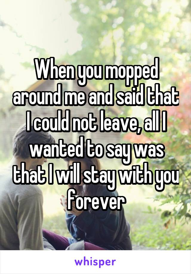 When you mopped around me and said that I could not leave, all I wanted to say was that I will stay with you forever