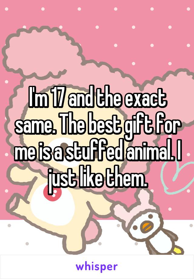 I'm 17 and the exact same. The best gift for me is a stuffed animal. I just like them.