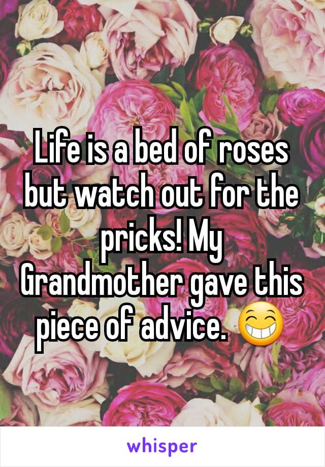 Life is a bed of roses but watch out for the pricks! My Grandmother gave this piece of advice. 😁