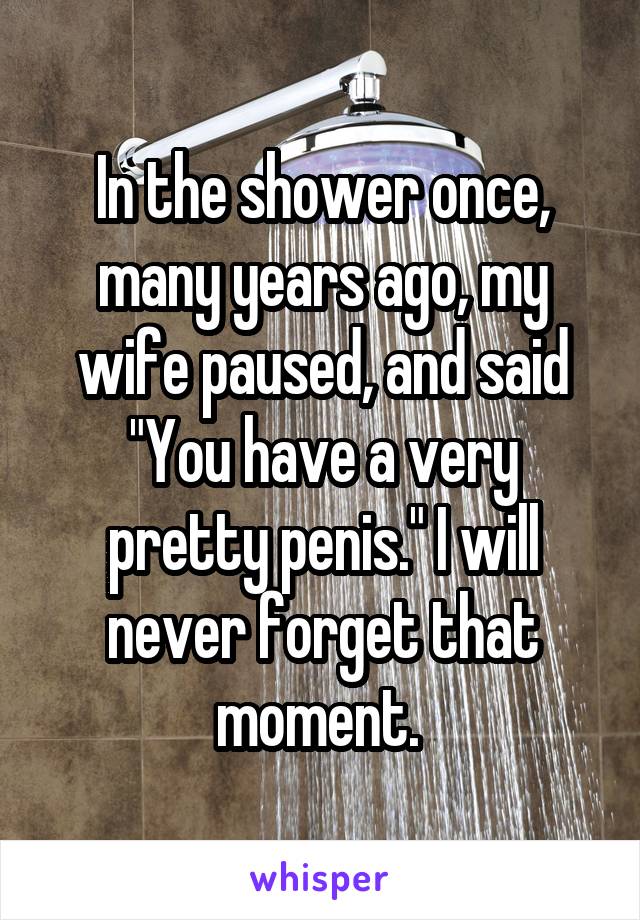 In the shower once, many years ago, my wife paused, and said "You have a very pretty penis." I will never forget that moment. 