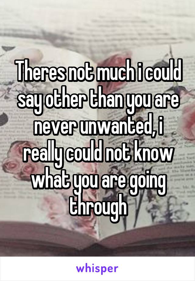 Theres not much i could say other than you are never unwanted, i really could not know what you are going through