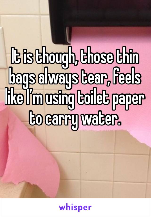 It is though, those thin bags always tear, feels like I’m using toilet paper to carry water.